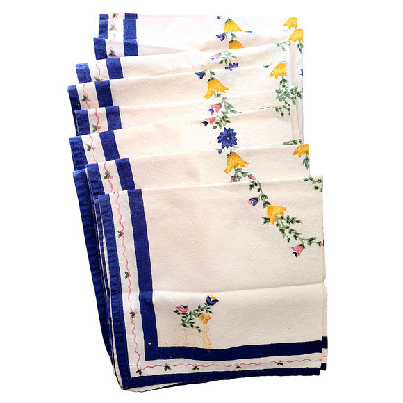 unknown Other - Vintage Blue White German Floral ‎ 10 Cotton Cloth Napkins